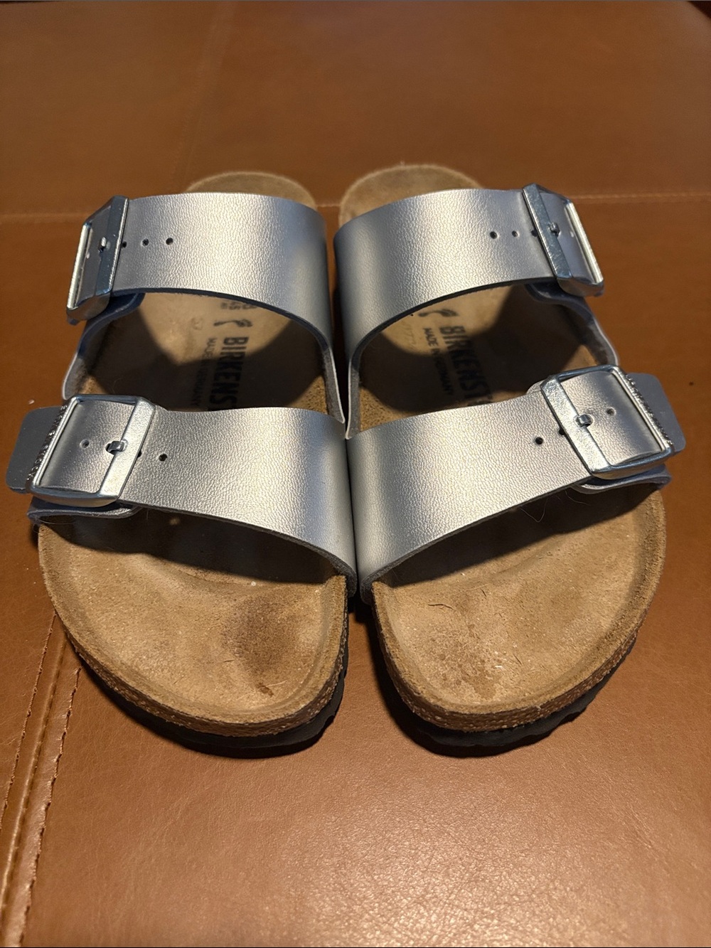 Birkenstock Metallic Silver Arizona Two-Strap Sandals